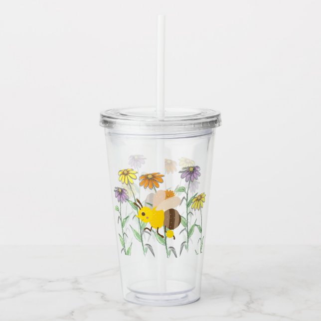 Niedlich Honey Bee Spring Cosmos Blume Acryltrinkbecher (Vorderseite)