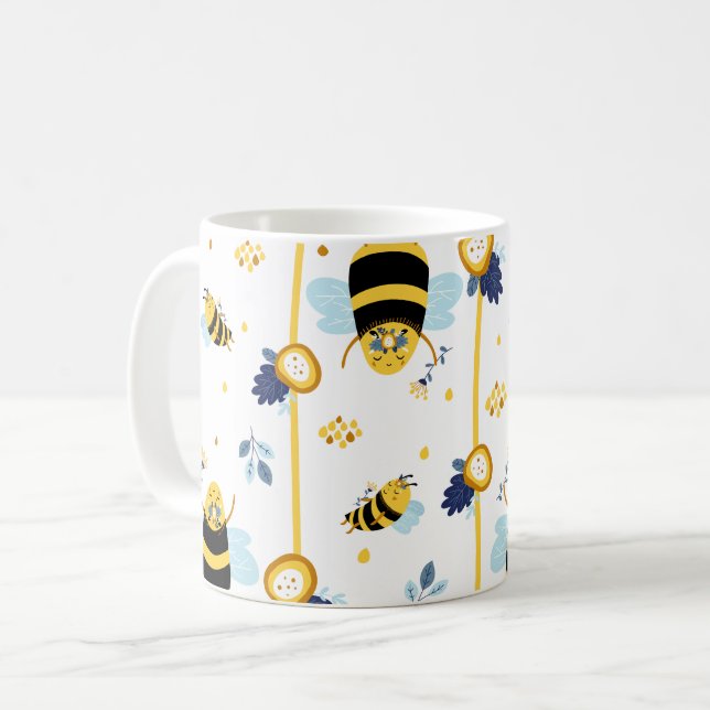 Niedlich Honey Bee Spring Summer Pattern Kaffeetasse (Vorderseite Links)