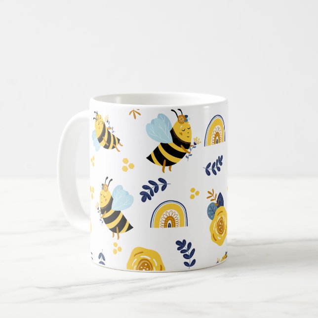 Niedlich Honey Bee Spring Summer Pattern Kaffeetasse (Vorderseite Links)