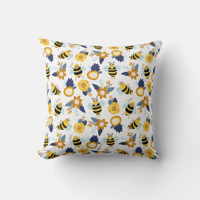 Niedlich Honey Bee Spring Summer Pattern Kissen (Vorderseite)