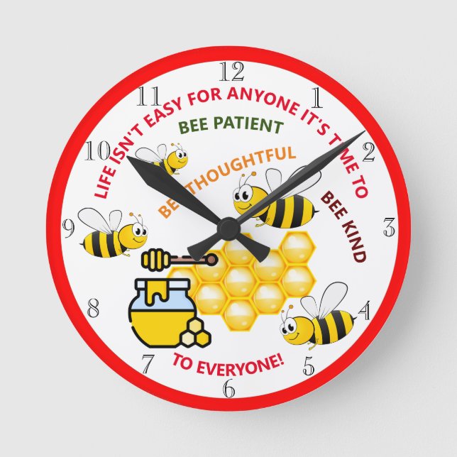 Niedlich Honigbiene, lustiges Design Kids' Runde Wanduhr (Vorderseite)