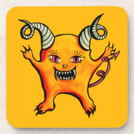 Niedlich Horned Demon Cartoon Monster Kinder Gelb Getränkeuntersetzer