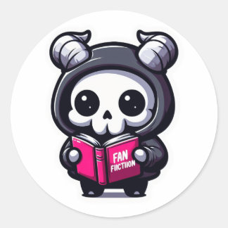 Niedlich Horned Skull Reading Fanfiction Runder Aufkleber