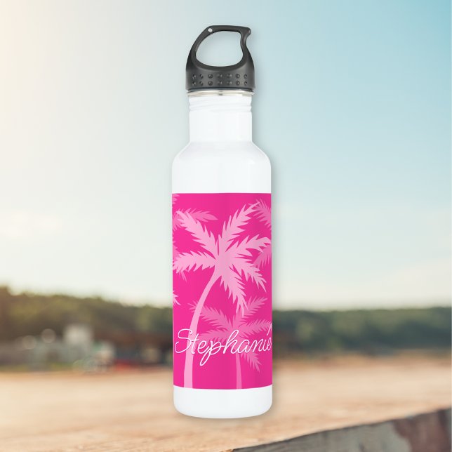 Niedlich Hot Pink Palm Tree Magenta Mit Monogramm Edelstahlflasche (Von Creator hochgeladen)