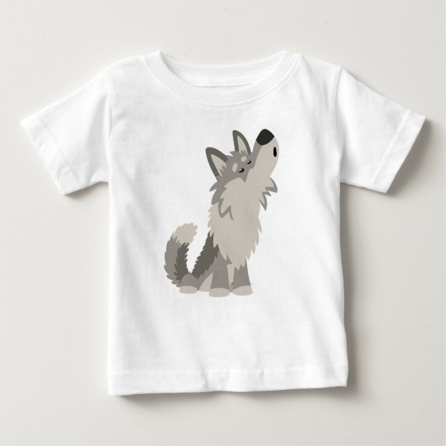 Niedlich Howling Cartoon Wolf Baby T - Shirt (Vorderseite)