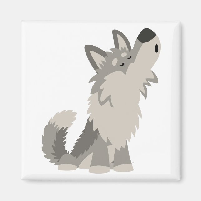 Niedlich Howling Cartoon Wolf Magnet (Vorne)