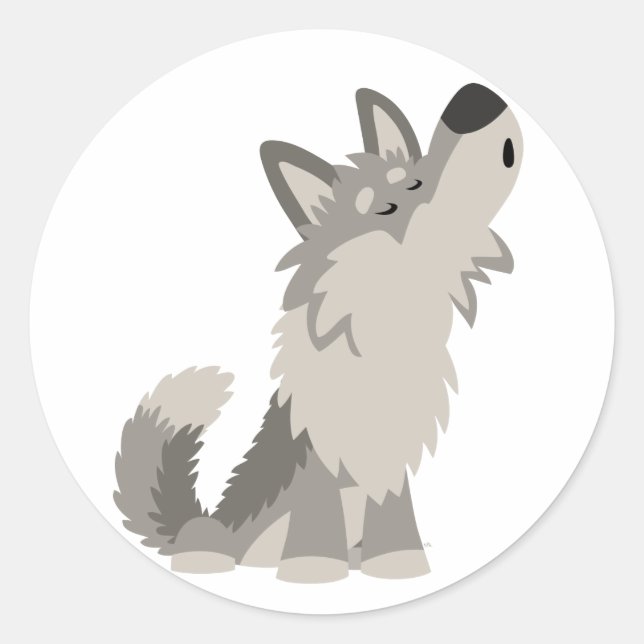 Niedlich Howling Cartoon Wolf Sticker (Vorderseite)