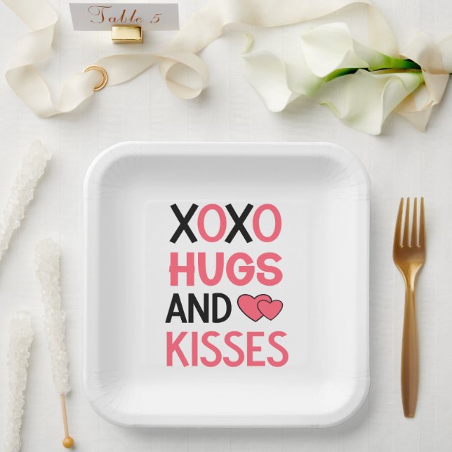 Niedlich Hugs Kisses XOXO LIEBE Pink Black Wedding Pappteller (Hochzeit)