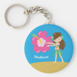 Niedlich Hula Girl Kids Custom Blue Beach Monogram Schlüsselanhänger