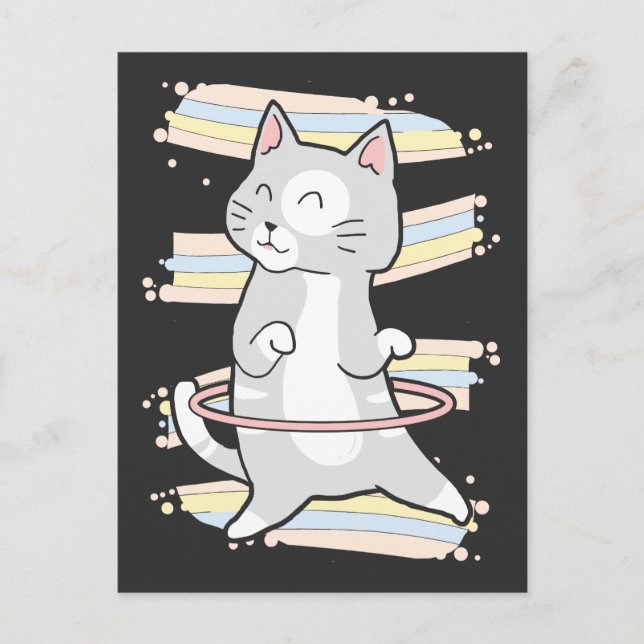 Niedlich Hula Hoop Kitty Dancing Cat Tanz Lover Postkarte (Vorderseite)