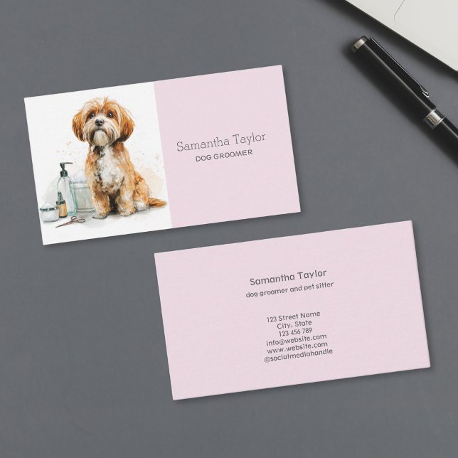 Niedlich Hund Groomer Salon Wellness-Center Visitenkarte (cute watercolor dog grooming)