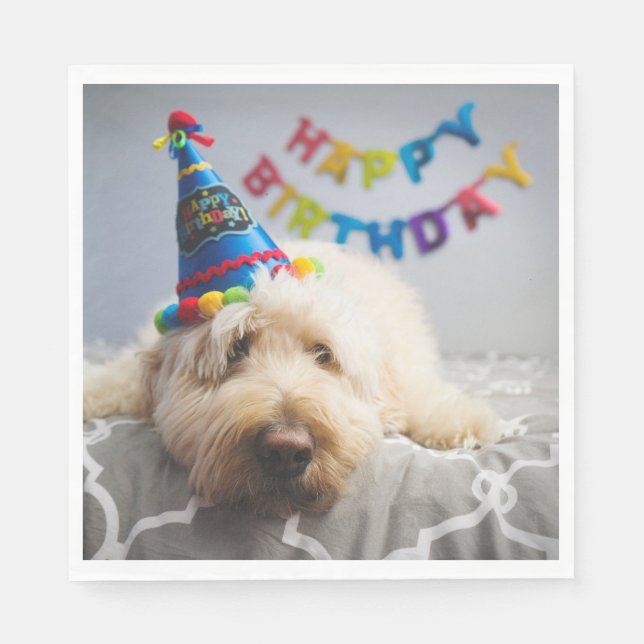 Niedlich Hund Happy Birthday Napkins Serviette (Vorderseite)