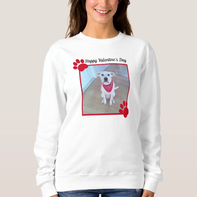 Niedlich Hund Happy Valentines Day Red Paws 1 Foto Sweatshirt (Vorderseite)