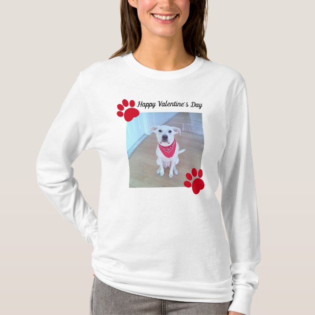 Niedlich Hund Happy Valentines Day Red Paws 1 Foto T-Shirt (Vorderseite)