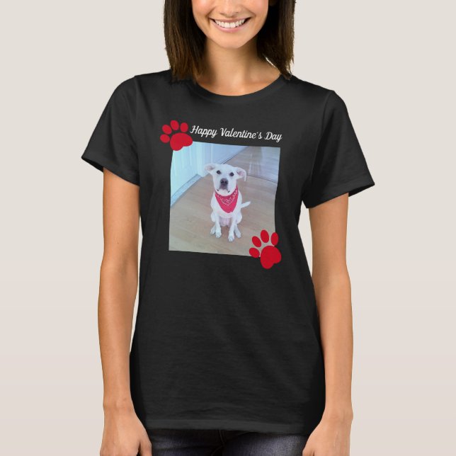 Niedlich Hund Happy Valentines Day Red Paws 1 Foto T-Shirt (Vorderseite)