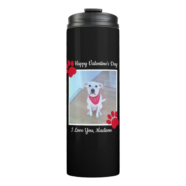 Niedlich Hund Happy Valentines Day Red Paws 1 Foto Thermosbecher (Vorderseite)