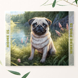 Niedlich Hund Mops Welpe Individuelle Name Puzzle