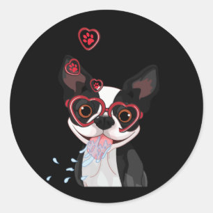 Niedlich Hund Valentine Heart American Boston Terr Runder Aufkleber