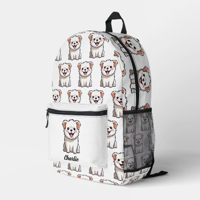 Niedlich Hund Welpe Muster Individuelle Name Bedruckter Rucksack (Rückseitige Ecke Rechts)