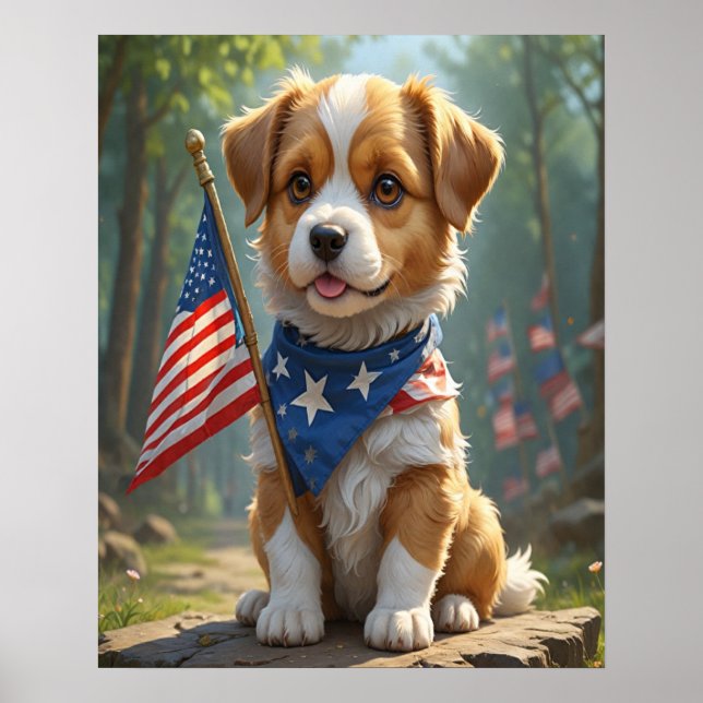 Niedlich Hunde amerikanische Unabhängigkeitstag Poster (Vorne)