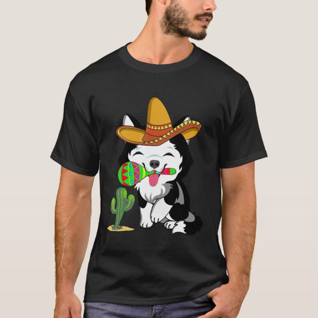 Niedlich Husky Dog Cinco de Mayo 5. Mai Celebratio T-Shirt (Vorderseite)