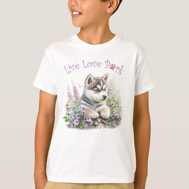 Niedlich Husky Dog Floral T-Shirt (Vorderseite)