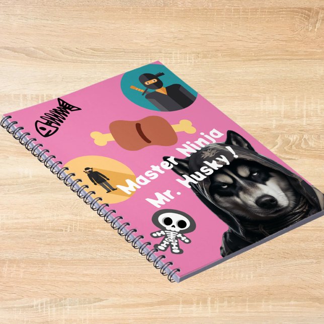 Niedlich Husky Ninja Notebook Personalisiert rosa  Notizblock (Von Creator hochgeladen)