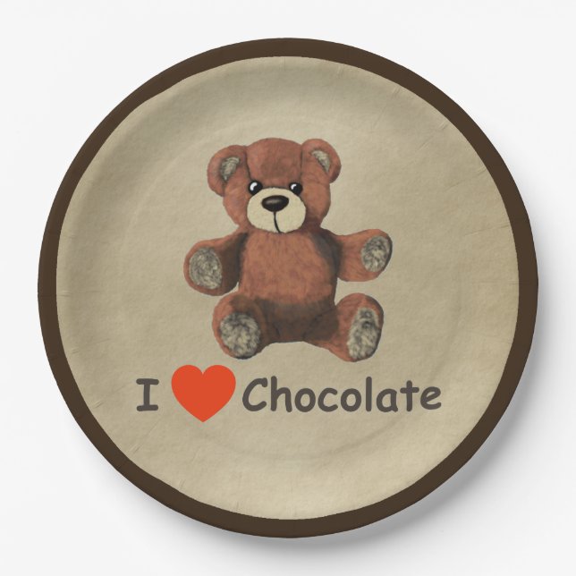 Niedlich I Herz (Liebe) Schokolade Teddy Bär Pappteller (Vorderseite)