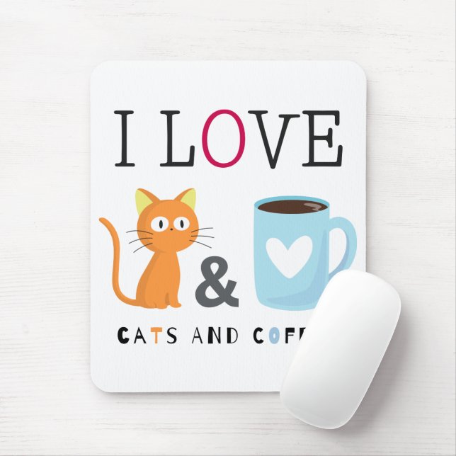 Niedlich I Liebe Katzen und Kaffee weiß Mousepad (Mit Mouse)