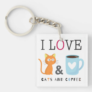 Niedlich I Liebe Katzen und Kaffee weiß Schlüsselanhänger