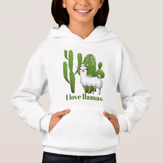 Niedlich I Liebe Lamas Mädchen hinzufügen Botschaf Hoodie (Vorderseite)