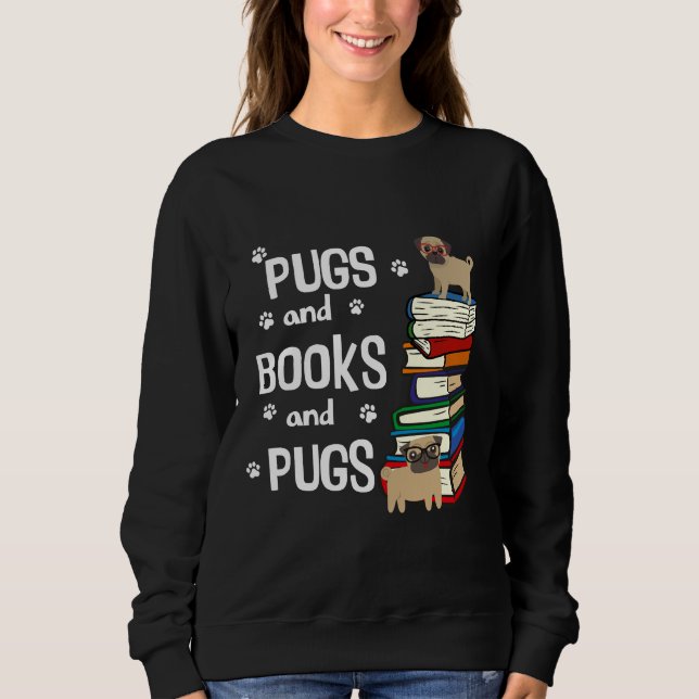 Niedlich I Liebe Mops und Bücher Klassischer T - S Sweatshirt (Vorderseite)