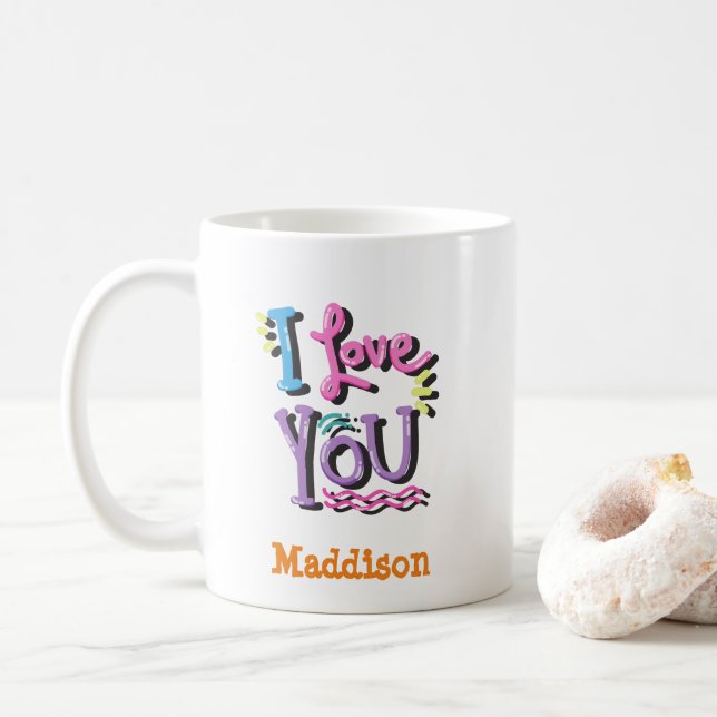 Niedlich I Liebe Sie Typografie benutzerdefinierba Kaffeetasse (Mit Donut)