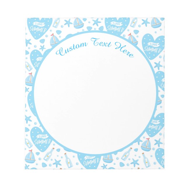 Niedlich I Liebe Summer Blue Heart Segelboot Starf Notizblock (Vorderseite)