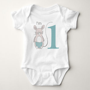 Niedlich "I m 1" Funny Mouse Blue Baby Strampler