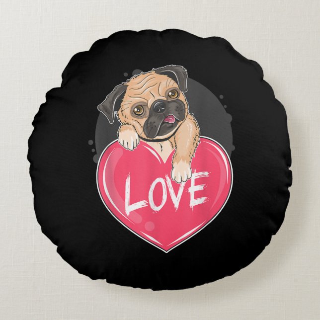 Niedlich I Steal Hearts Mops | Valentine Day Gift Rundes Kissen (Vorderseite)