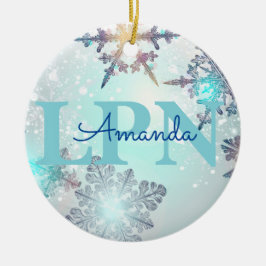 Niedlich Ice Blue Snowflake Personalisierter Name Keramik Ornament