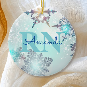 Niedlich Ice Blue Snowflake Personalisierter Name  Keramik Ornament