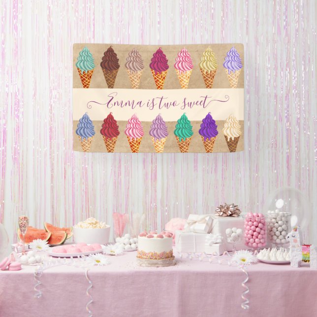 Niedlich Ice Cream Party Baby Girl 2 Jahre Geburts Banner (Party)