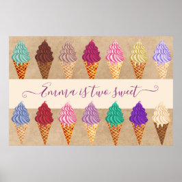 Niedlich Ice Cream Party Baby Girl 2 Jahre Geburts Poster