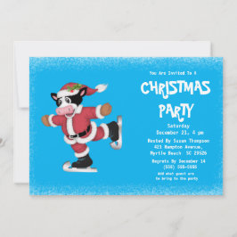 Niedlich Ice Skaten Cow Blue Christmas Party Einladung