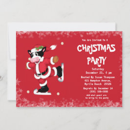 Niedlich Ice Skaten Cow Red Christmas Party Einladung