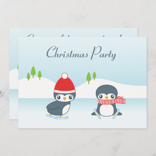 Niedlich Ice Skaten Penguins Weihnachts-Party Einladung