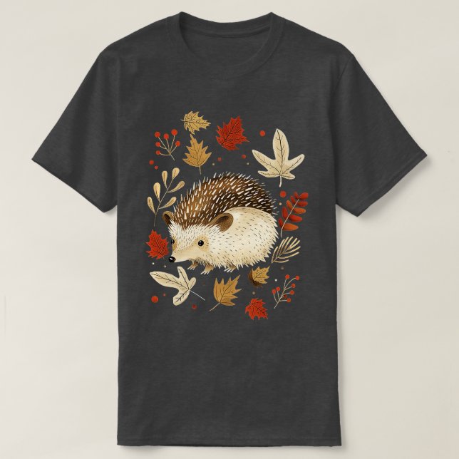 Niedlich Igel-Throws-Herbstlaub T-Shirt (Design vorne)