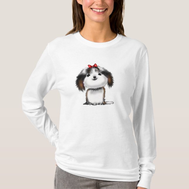 Niedlich Illustriert Shih Tzu Puppy T-Shirt (Vorderseite)