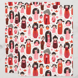 Niedlich Illustrierte japanische Kokeshi Scrapbook