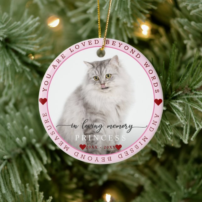 Niedlich in Love Memory Cat Foto Monogramm Keramik Ornament (Baum)