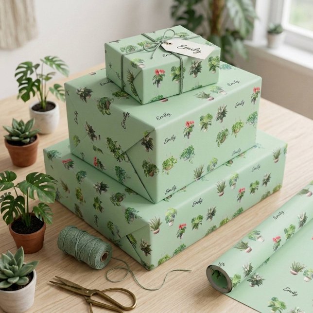 Niedlich Individuelle Name Pflanze Lover Geschenkpapier (Von Creator hochgeladen)