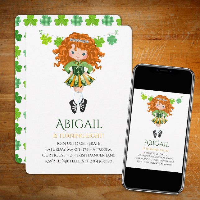 Niedlich Irish Dance Red Hair Girl Kleeblatts Gebu Einladung (Von Creator hochgeladen)