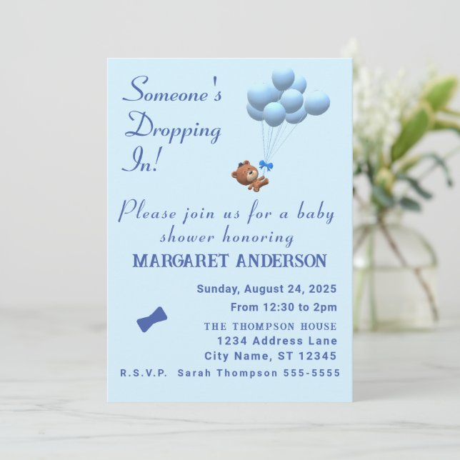 Niedlich ist es ein Boy Teddy Bären und Balloons T Einladung (Stehend Vorderseite)